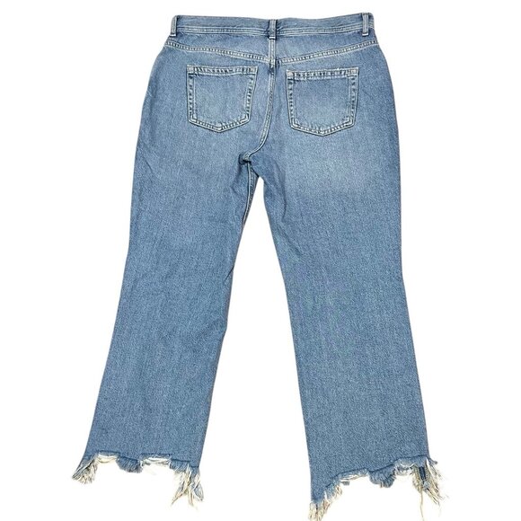 Free People Women Jeans 29 High Rise Wide Leg Blue Distressed Chewed Hem - Picture 4 of 15